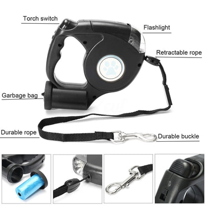 Dog Roulette Leash Flashlight Automatic Retractable